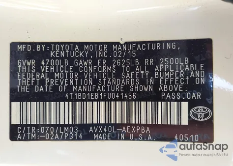 2015 Toyota Avalon Hybrid Limited from USA, damaged, VIN 4T1BD1EB1FU041456